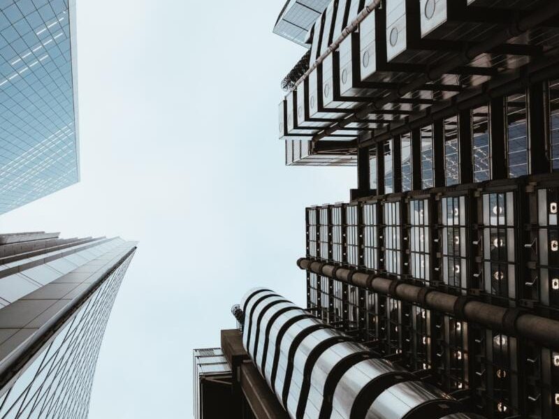 A vertical low angle shot of buildings on Fenchurch street. London